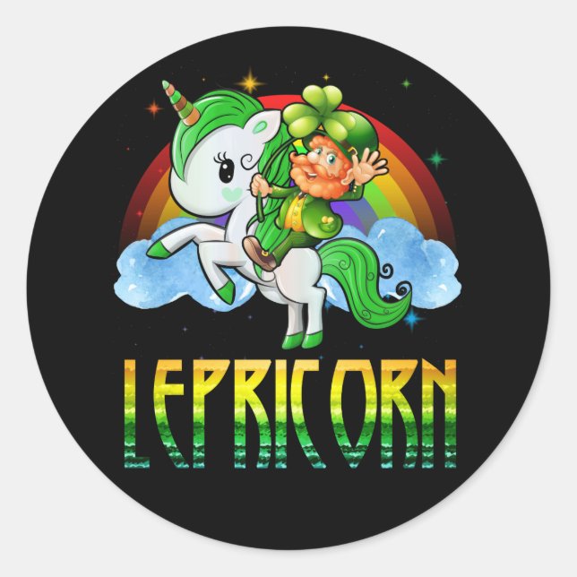 Pegatina Redonda Lepricorn Leprechaun Unicorn St Patricks Day Chica (Anverso)