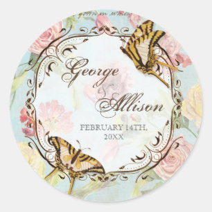 Pegatina Redonda Les Fleurs Peony Rosa Tulip Floral Flowers Boda
