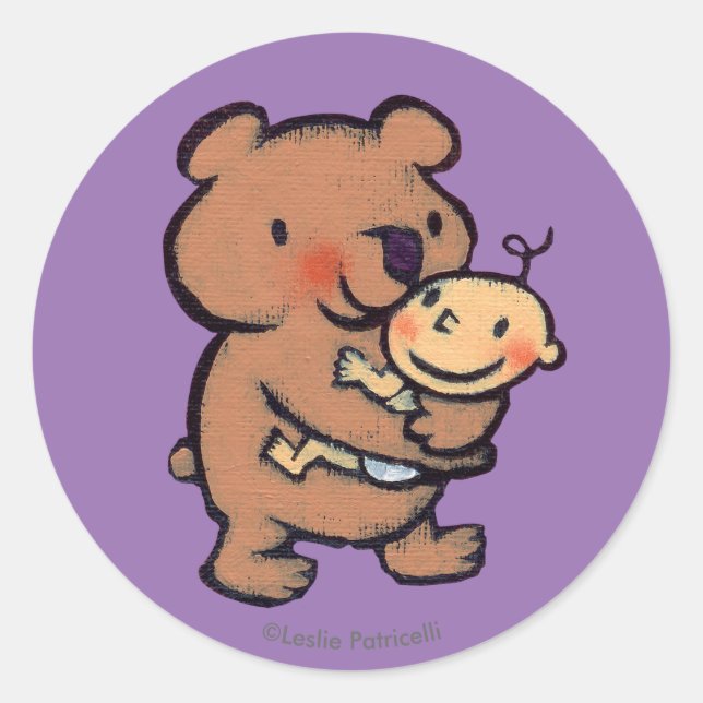 Pegatina Redonda Leslie Patricelli Big Brown Bear Hug (Anverso)