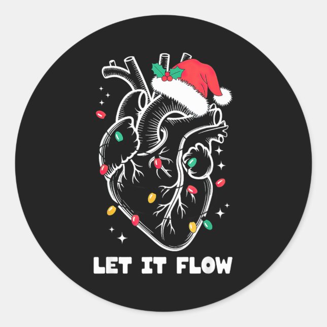 Pegatina Redonda Let It Flow Anatomy Heart Santa Xmas  (Anverso)