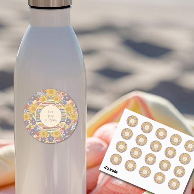 Pegatina Redonda Let Joy Bloom – Floral Inspirational Sticker Sheet (Let Joy Bloom – Floral Inspirational Sticker Sheet with Editable Text)