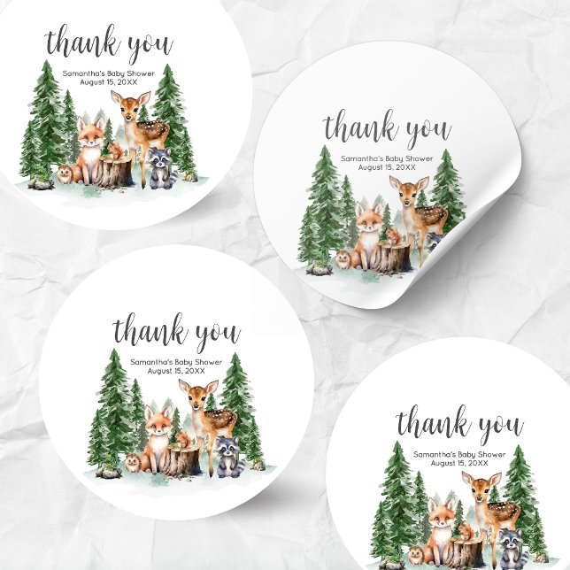 Pegatina Redonda Let the Adventure Begin Baby Shower Round (Let the Adventure Begin Woodland Animals Baby Shower Round Sticker)