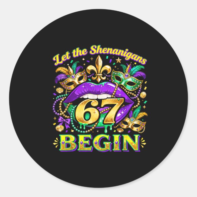 Pegatina Redonda Let The Shenanigans 67 Begin Mardi Gras Quote _3  (Anverso)