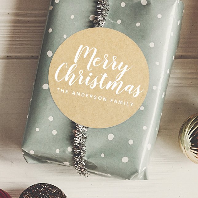 Pegatina Redonda Letra a mano de Rustic Kraft Navidad (Subido por el creador)