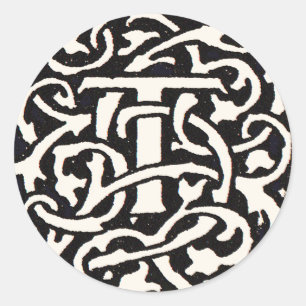 Pegatina Redonda Letra Art Nouveau Monograma Antiguo