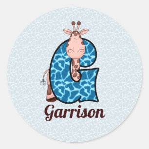 Pegatina Redonda Letra azul girafa monogramada G con nombre