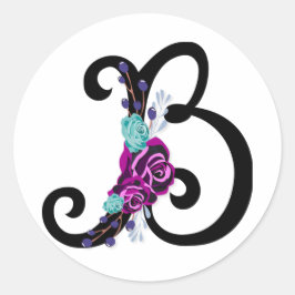Pegatina Redonda Letra B con diseño floral vintage y atractivo
