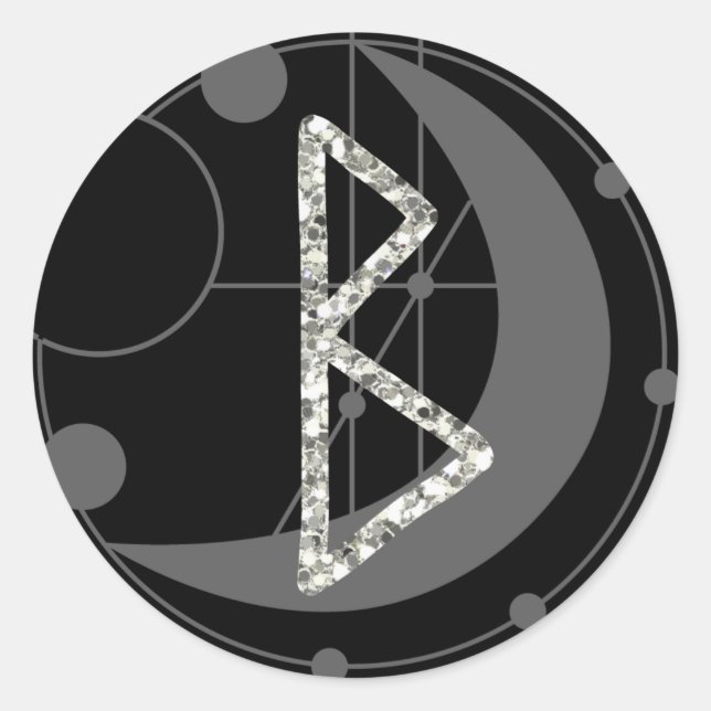 Pegatina Redonda Letra B Rune Rune Monograma Geométrico Moon Negro (Anverso)