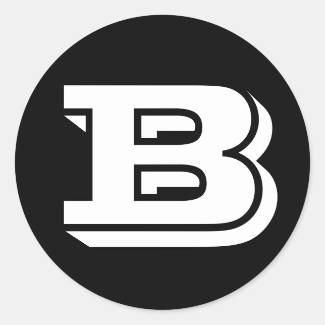 Pegatina Redonda Letra B Vineta Alphabet por Janz Black (Anverso)