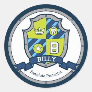 Pegatina Redonda Letra Billy nombre B significa niños con escudo he