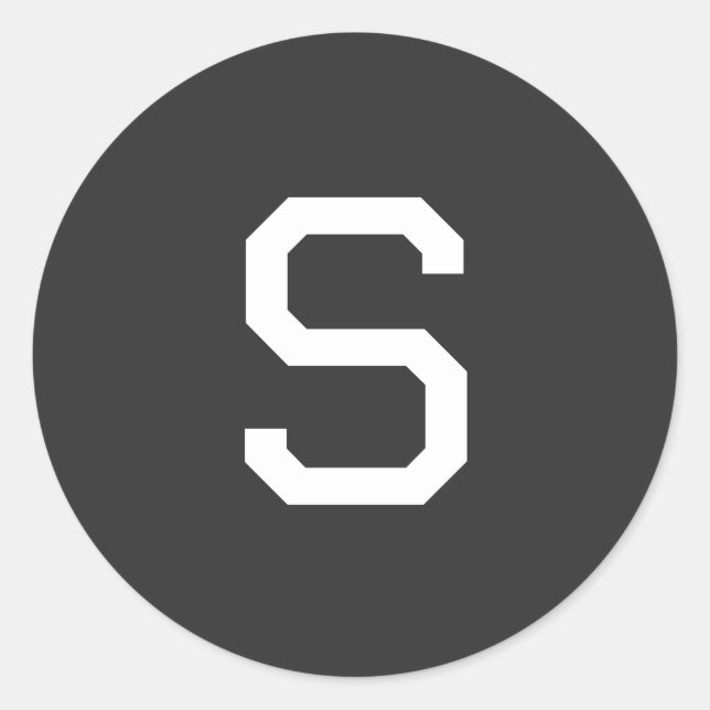 Pegatina Redonda Letra blanca y negra inicial plana monogramada (Anverso)