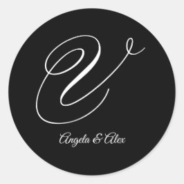 Pegatina Redonda Letra boda caligrafía fancy letra V monograma