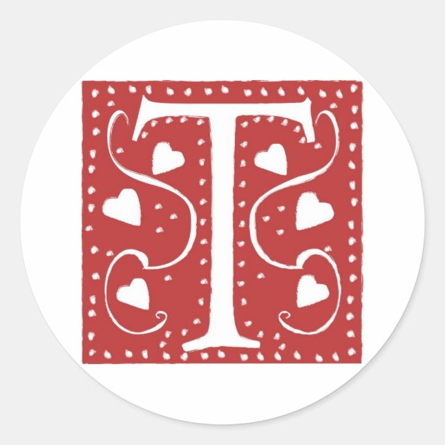 Pegatina Redonda Letra boda corazón T (Anverso)