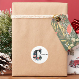 Pegatina Redonda Letra botánica floral monograma C personalizable