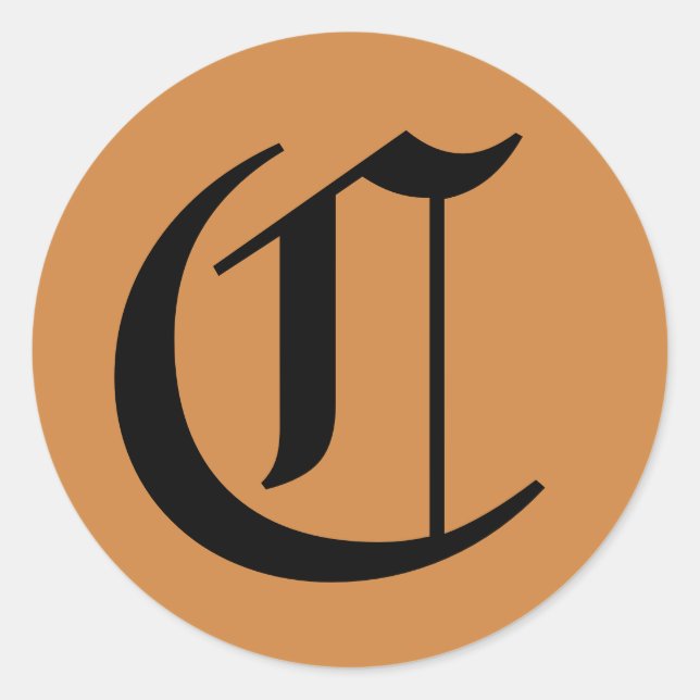 Pegatina Redonda Letra C alfabeto Boda por Janz Peru Gold (Anverso)