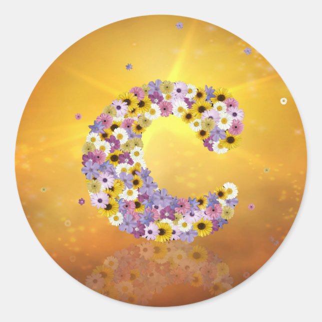 Pegatina Redonda Letra C de flor (Anverso)