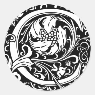 Pegatina Redonda Letra C Monograma Arte Nouveau Medieval