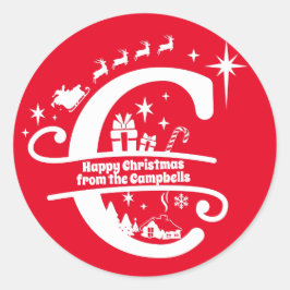 Pegatina Redonda Letra C Monograma Nombre inicial de familia Saludo