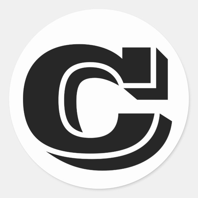 Pegatina Redonda Letra C Vineta Alphabet por Janz White (Anverso)