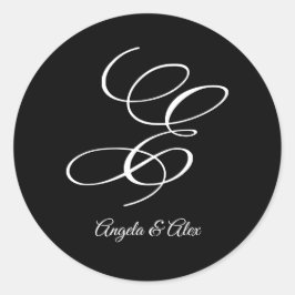 Pegatina Redonda Letra caligráfica boda letra fancy E monograma