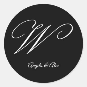 Pegatina Redonda Letra caligráfica boda letra fancy W monograma