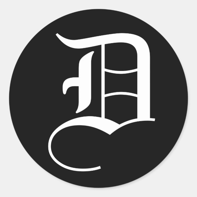 Pegatina Redonda Letra D alfabeto Boda por Janz Black (Anverso)