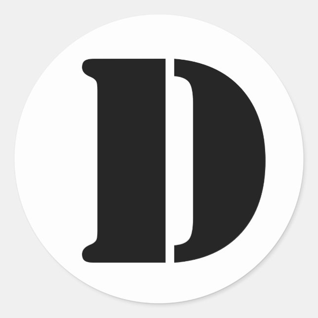 Pegatina Redonda Letra D del alfabeto esténcil de Janz White (Anverso)