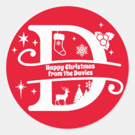 Pegatina Redonda Letra D Monograma Nombre inicial de familia Saludo