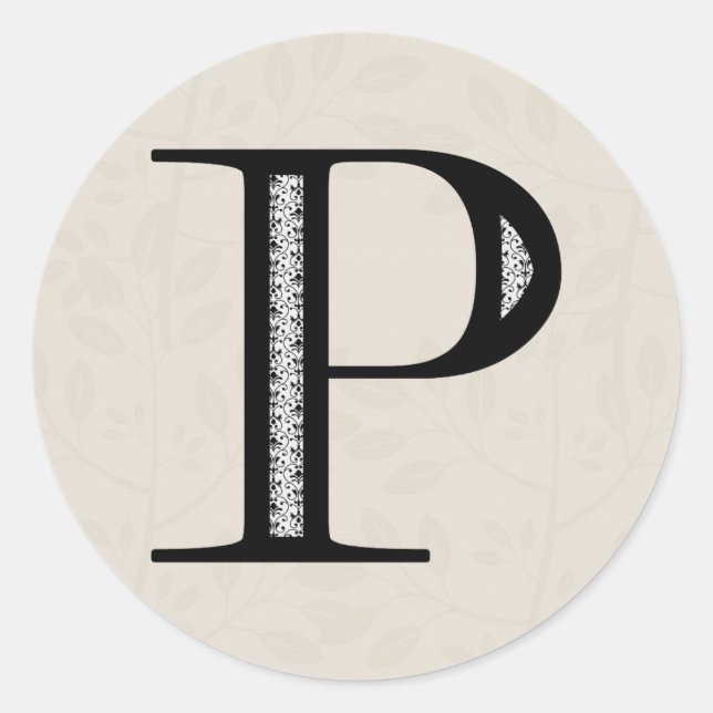 Pegatina Redonda Letra Damask P - Negro (Anverso)