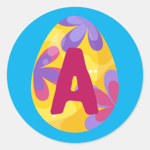 Pegatina Redonda Letra de alfabeto de huevo de Pascua Nombre Equipo