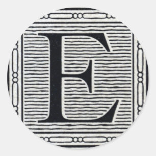 Pegatina Redonda Letra de bloque "E" Woodcut Woodblock Inital