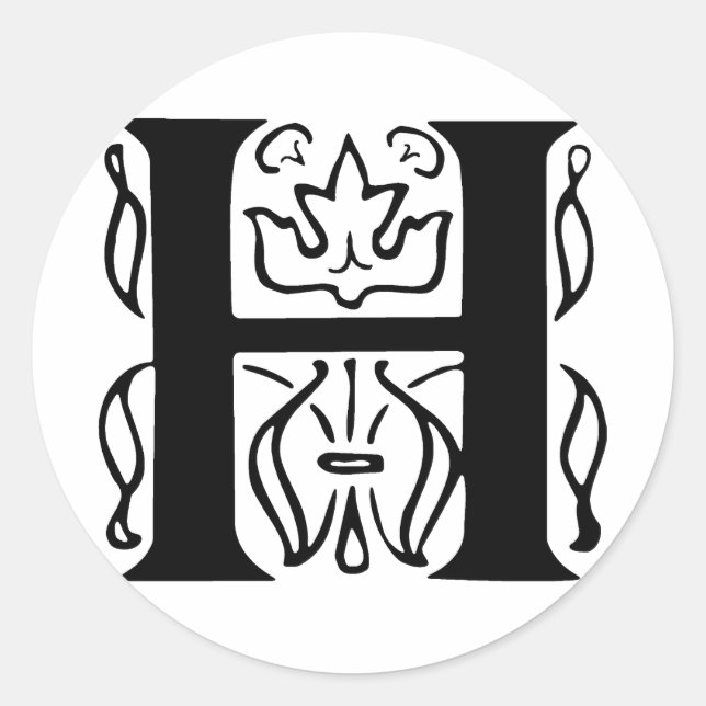 Pegatina Redonda Letra de fantasía H (Anverso)