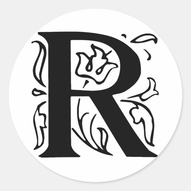 Pegatina Redonda Letra de fantasía R (Anverso)