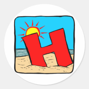 Pegatina Redonda Letra de ideas de boda de playa H