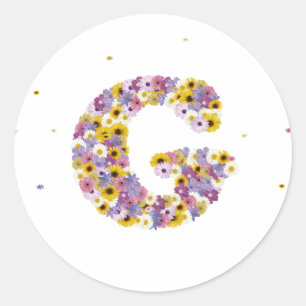 Pegatina Redonda Letra de las flores G