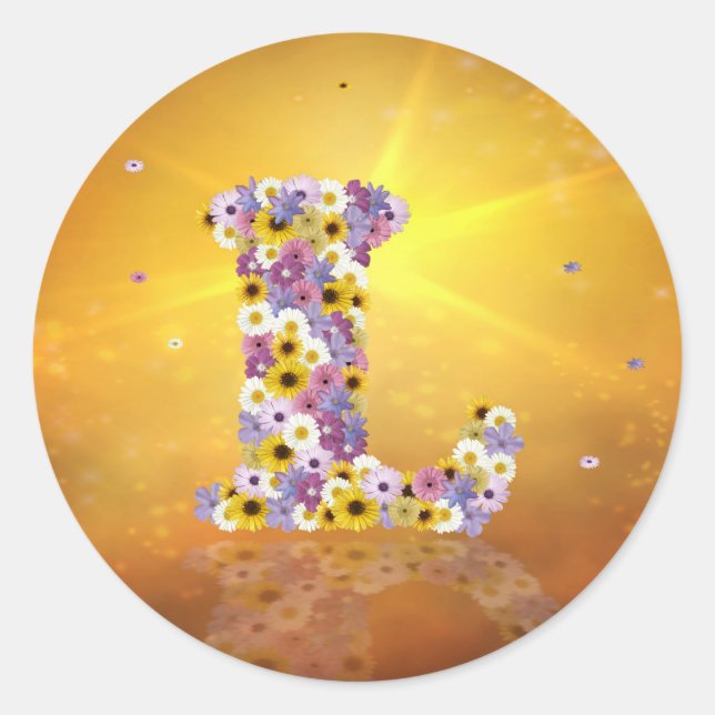 Pegatina Redonda Letra de las flores l (Anverso)