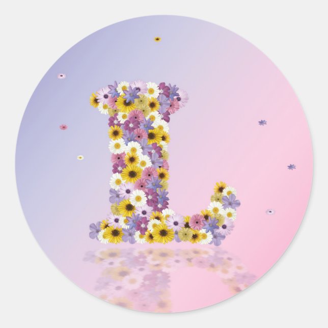 Pegatina Redonda Letra de las flores l (Anverso)
