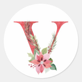 Pegatina Redonda Letra de navidad de color de agua V