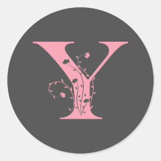 Pegatina Redonda Letra de variación rosada preppy Y, letra rosa y c