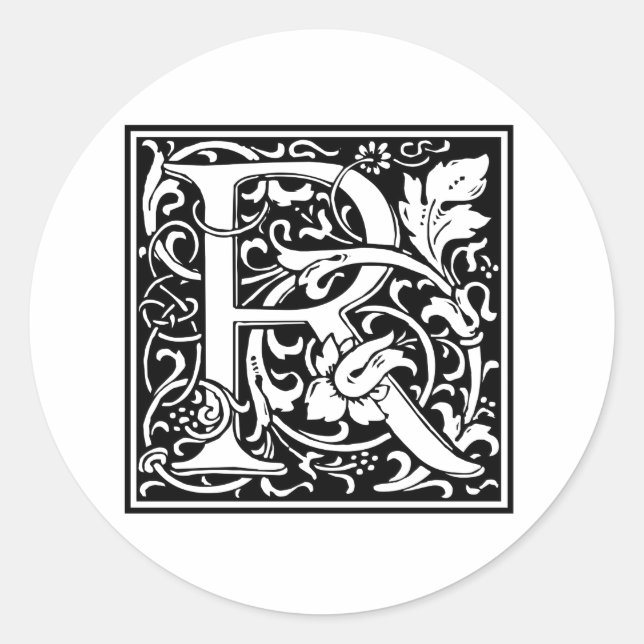 Pegatina Redonda Letra decorativa R (Anverso)