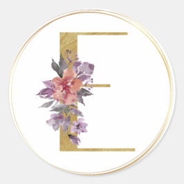 Pegatina Redonda Letra dorada floral e monograma sellado