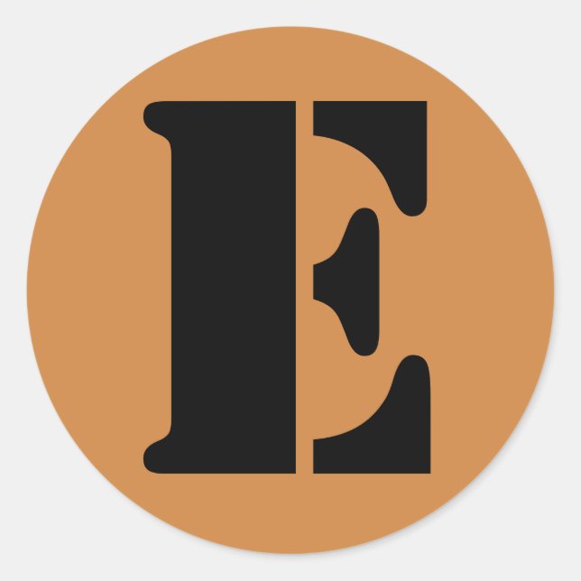 Pegatina Redonda Letra E alfabeto esténcil de Janz Peru Gold (Anverso)