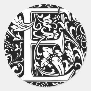 Pegatina Redonda Letra E Monograma Medieval Art Nouveau