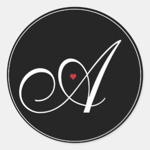 Pegatina Redonda Letra elegante A del monograma con el corazón