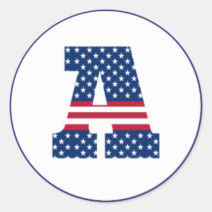 Pegatina Redonda Letra estadounidense de bandera a
