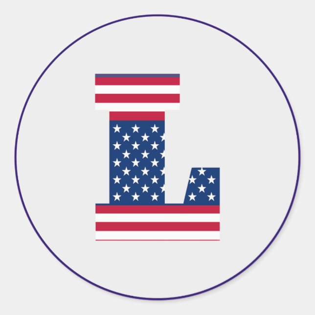 Pegatina Redonda Letra estadounidense de bandera L (Anverso)