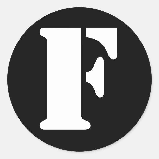 Pegatina Redonda Letra F alfabeto esténcil de Janz Black (Anverso)