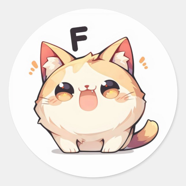 Pegatina Redonda Letra F Cute Cat (Anverso)