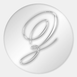 Pegatina Redonda Letra favor de plata del monograma de la inicial