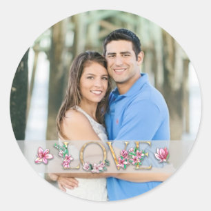 Pegatina Redonda Letra floral LOVE with Parples Photo